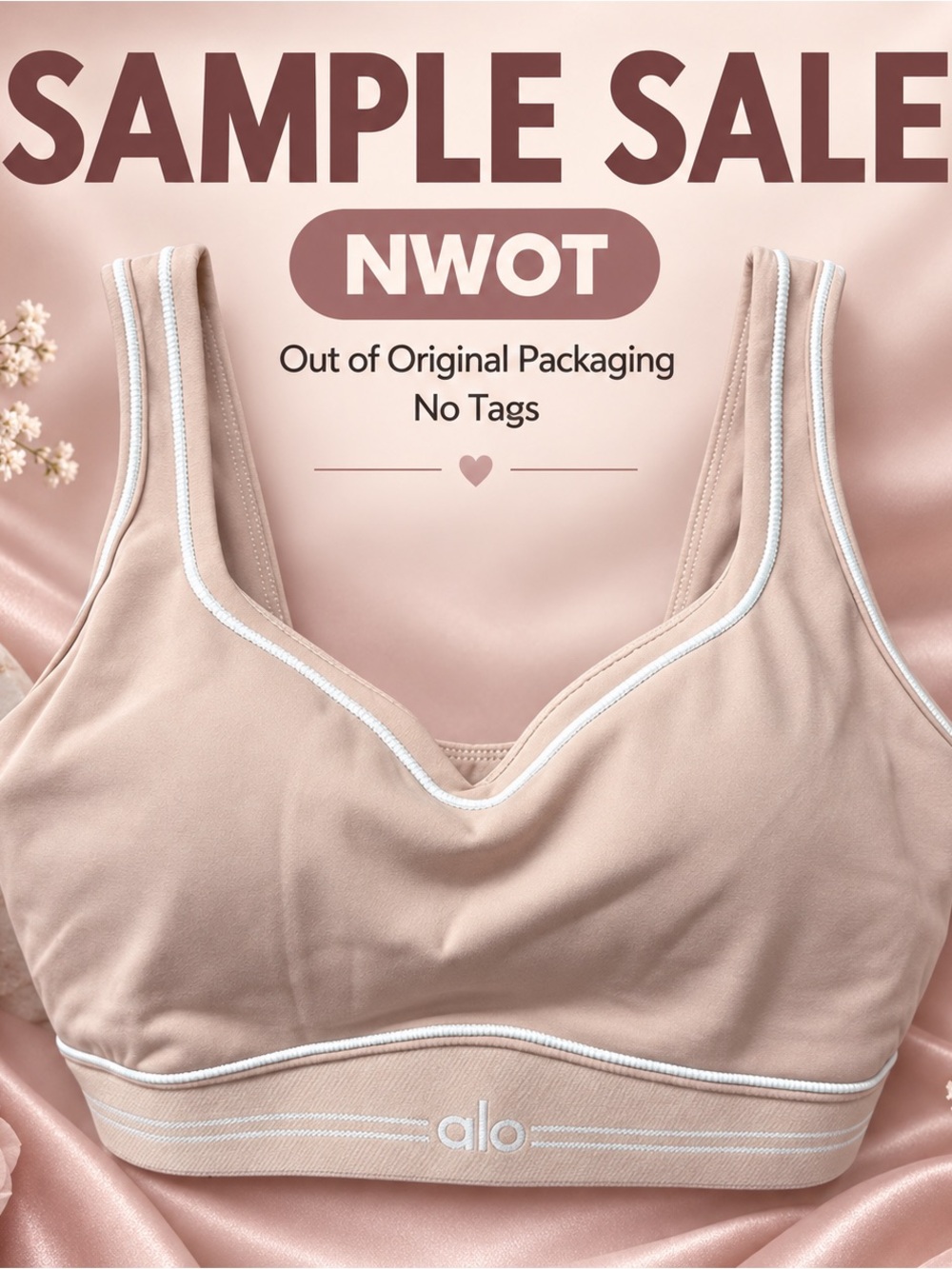 ALO Yoga Blush Pink Seamless V-Neck Sports Bra with White Trim